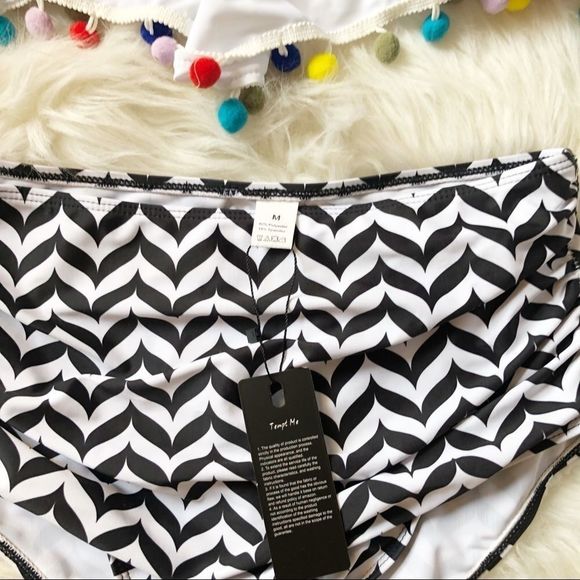 NWT High Waisted Bikini Pom Pom Flounce Top - Picture 7 of 8